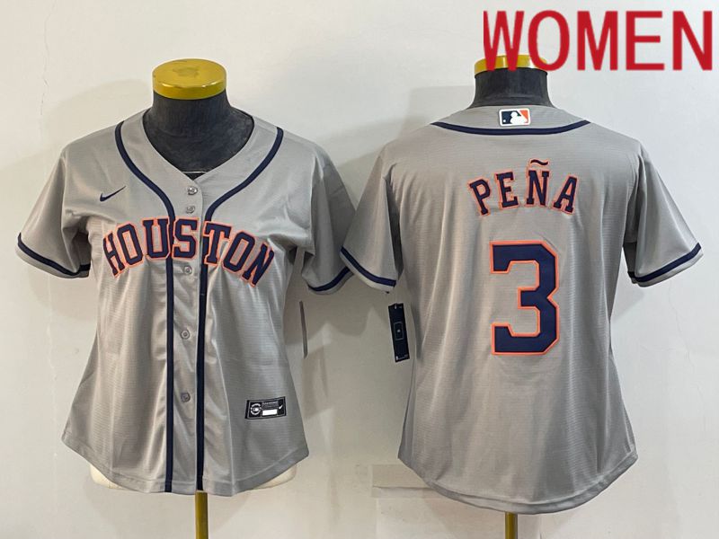 Women Houston Astros 3 Pena Grey Game Nike 2022 MLB Jersey